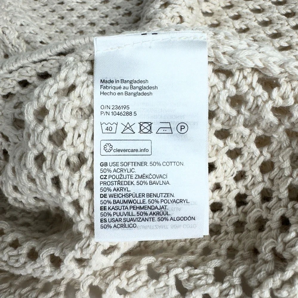 H&M Beige Open-Knit Button-Down Cardigan with Ribbed Collar - Picture 10 of 10